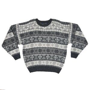 Architect 1990s Vintage Fair Isle Wool Blend Sweater Gray White Size XL - NWOT